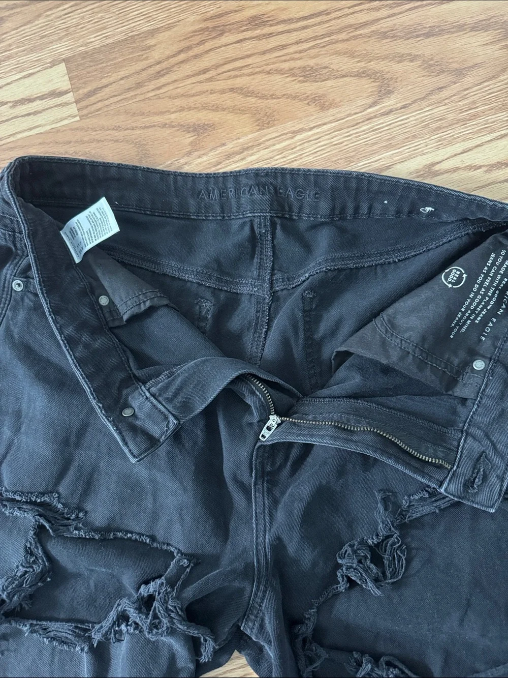 American Eagle Outfitters Black Distressed Boot-Cut Jeans